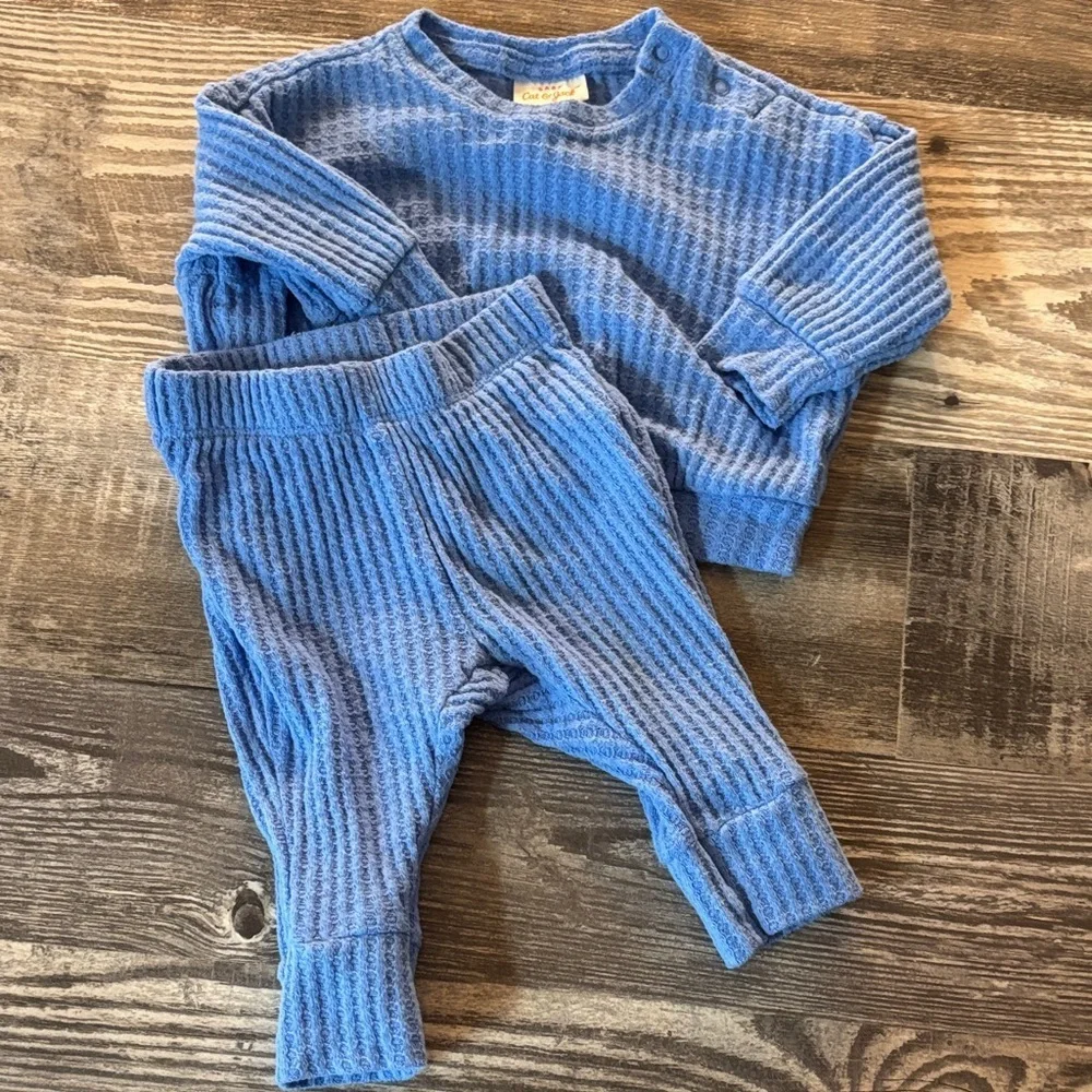 Cat & Jack Blue Waffle Knit Baby Outfit